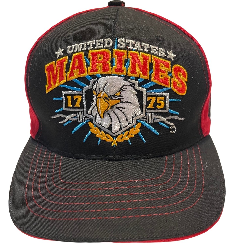 US Marines Hat Baseball Cap Mens OSFM Black Red Cotton Military EGA USMC NEW